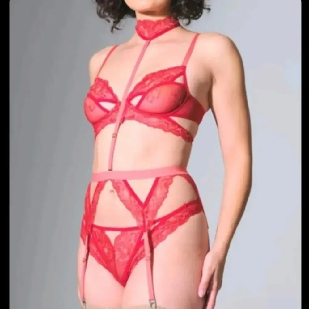 Thistle and Spire Kane Lace Strappy Garter Belt With Removable Choker NWT